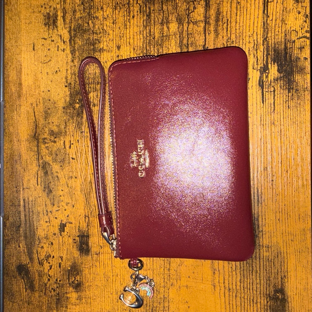 Coach Maroon Wristlet with Silver Accent